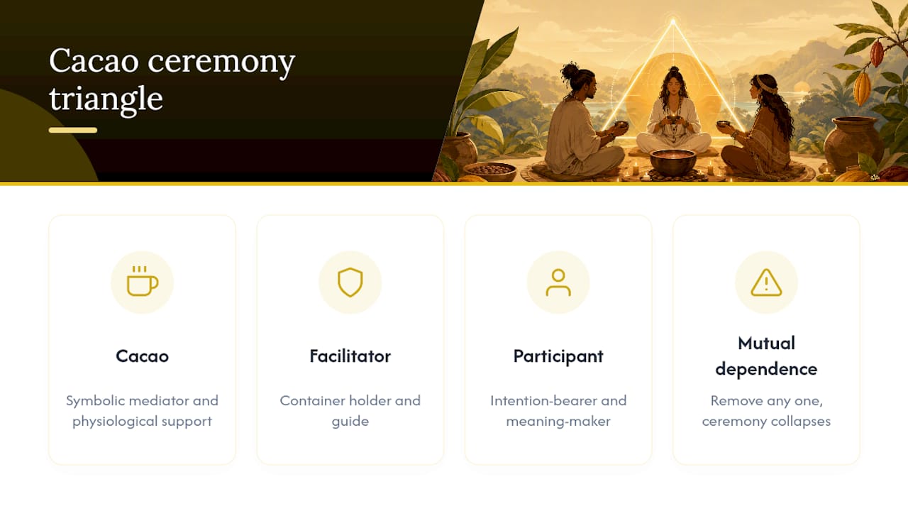 Triangle diagram of cacao ceremony components