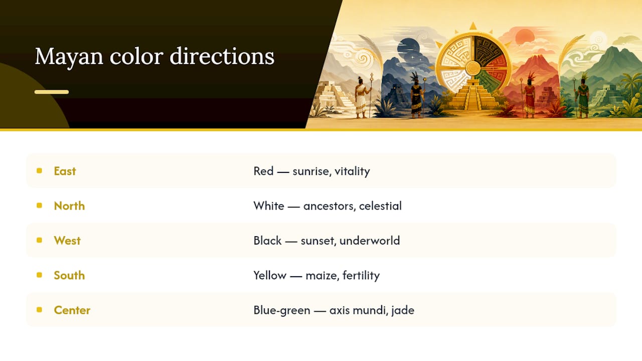 Diagram of Maya cardinal directions with sacred colors and meanings