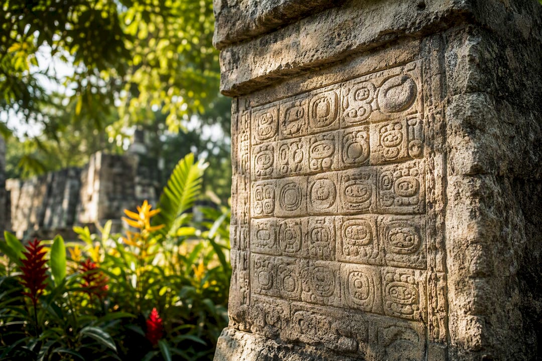 Maya stone monument with Long Count date glyphs