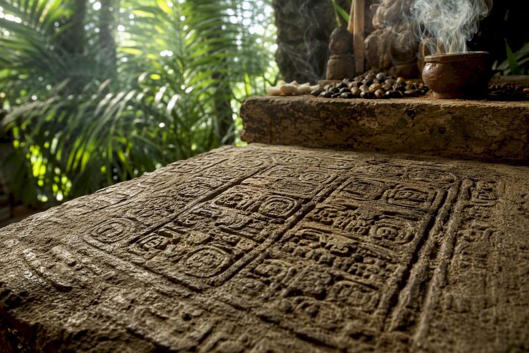 Ancient Maya calendar glyphs on stone