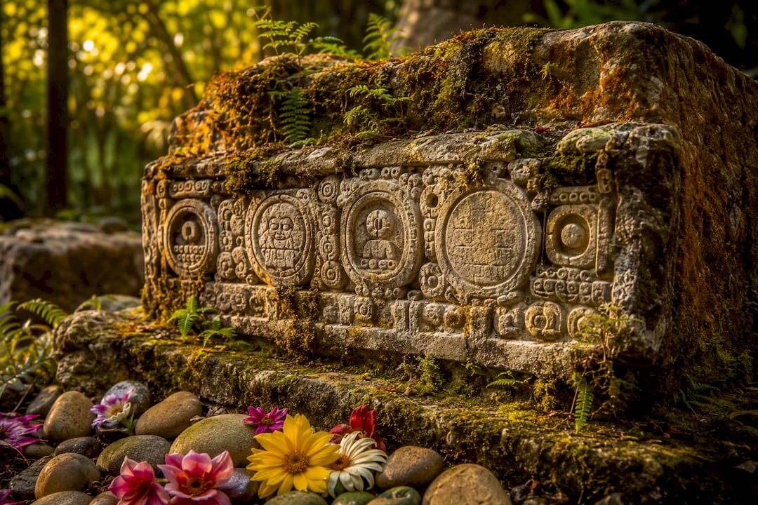 Ancient Mayan stone calendar with Venus glyph