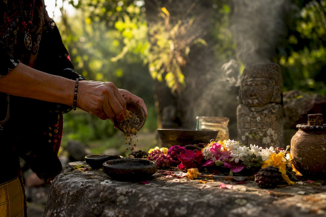 Elder performing Mayan ritual with incense