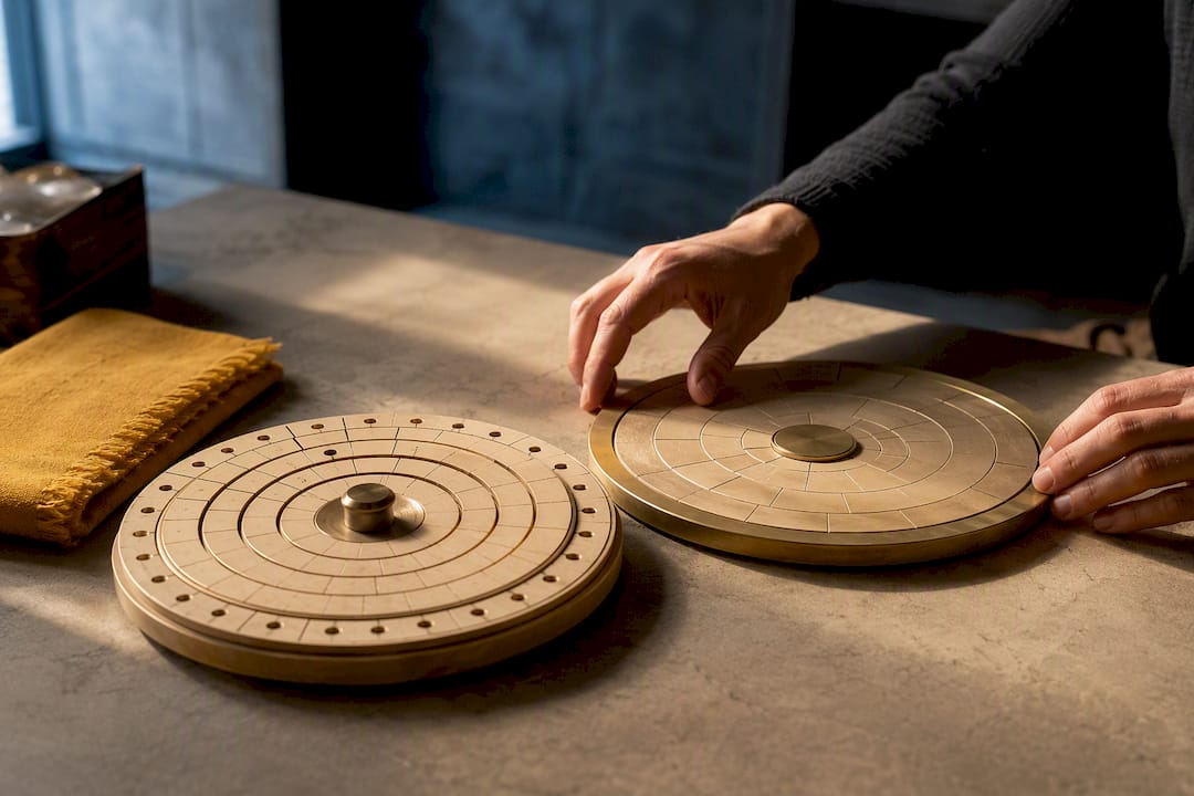 Interlocking calendrical discs representing Maya calendar systems