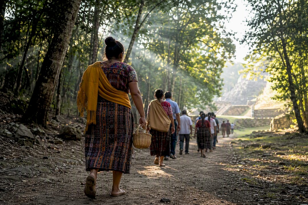 Maya pilgrims approaching a sacred site