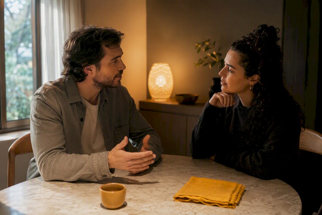 Couple having a thoughtful compatibility conversation